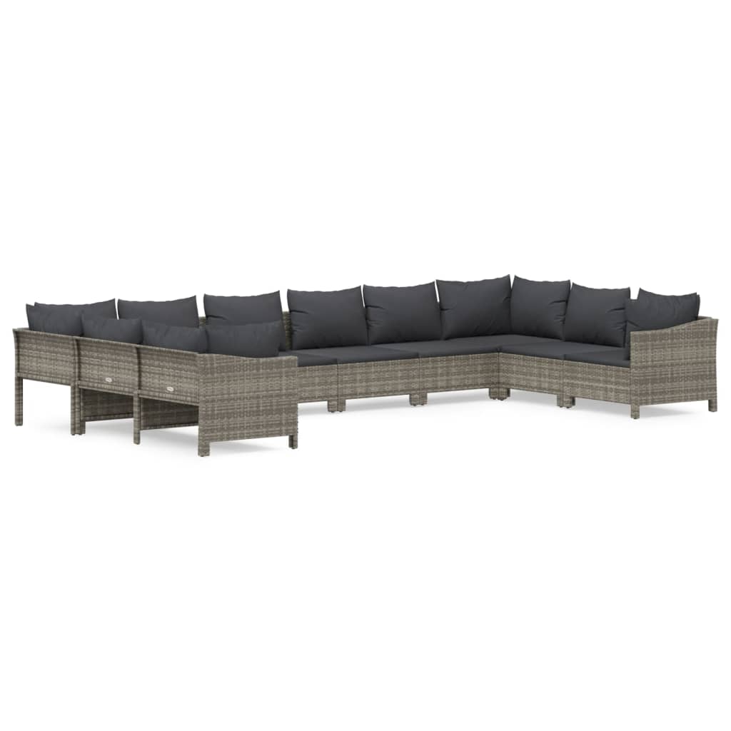 Vidaxl 10-Cz. Set da Giardino, Cuscini, Rattan PE Grigio
