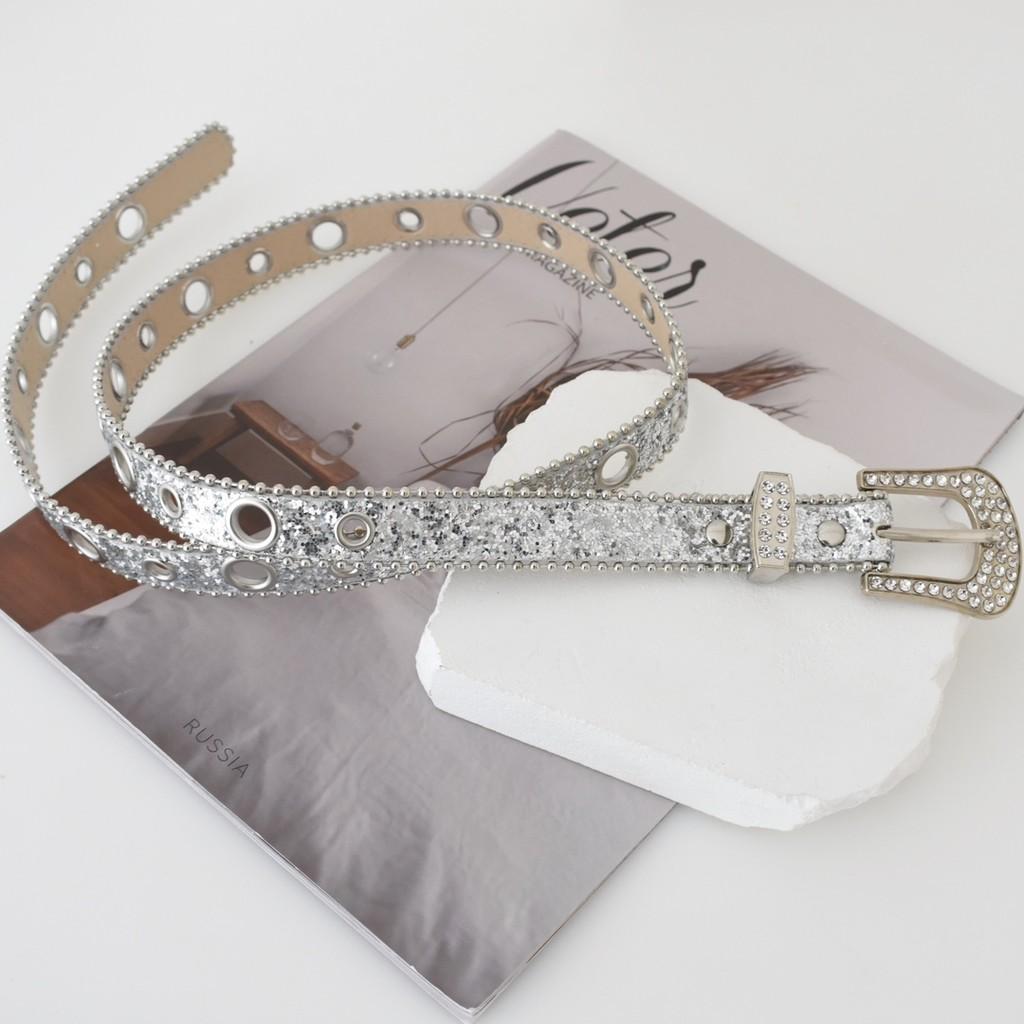 Glittering Rhinestone Women's Belt Stylish Pu Leather Waist Belt For Fashion Lovers
