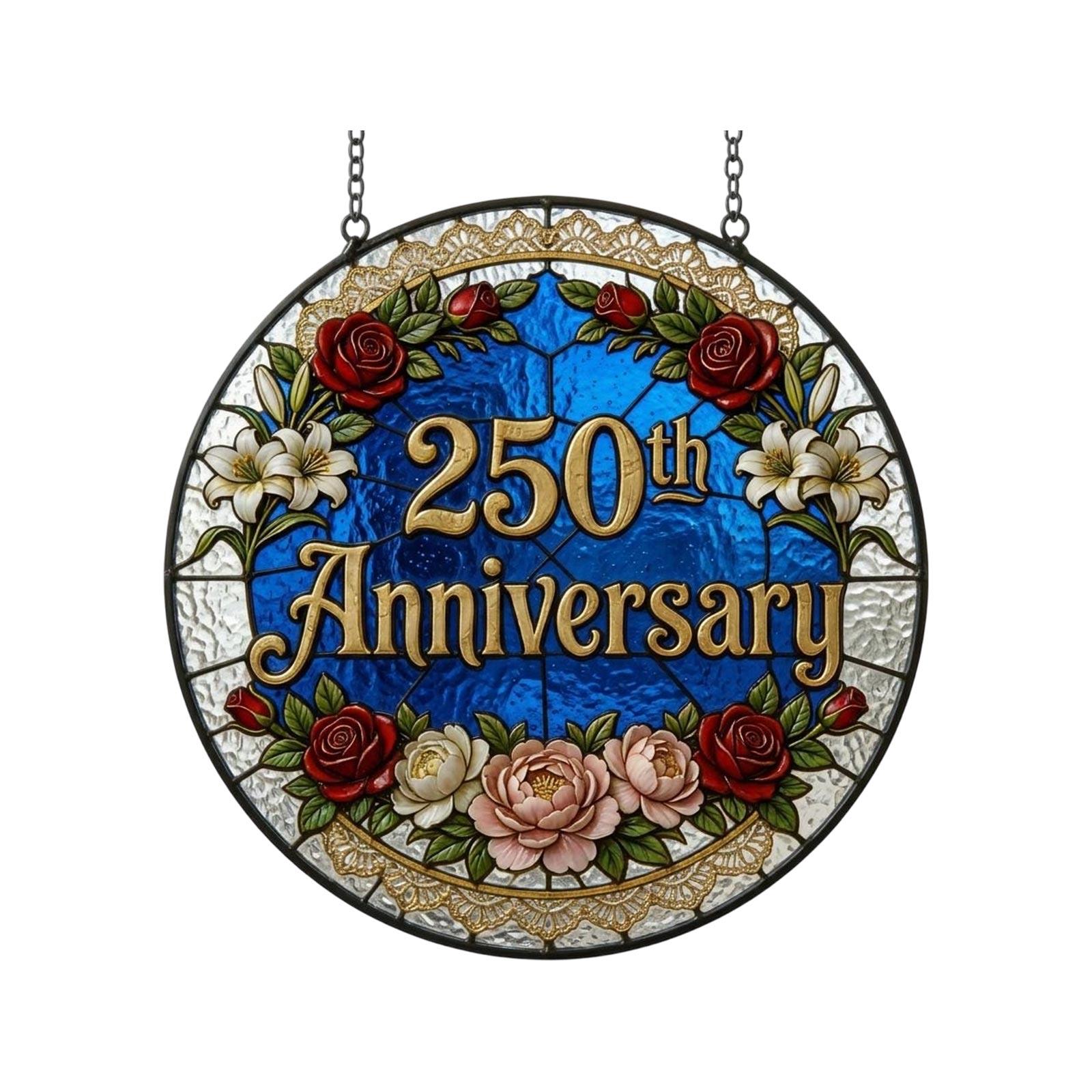 

American 0th Anniversary Stained Glass Acrylic Suncatcher, Patriotic Flower Vase Window Hanging Decor One Size