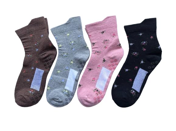 Socks with Easy to Put on with One Wool Floral No Elastic Suitable for Nursing and Set E20 Women's Non-Slip Backing, Hand, Blend, Warm, Print, Cuff,