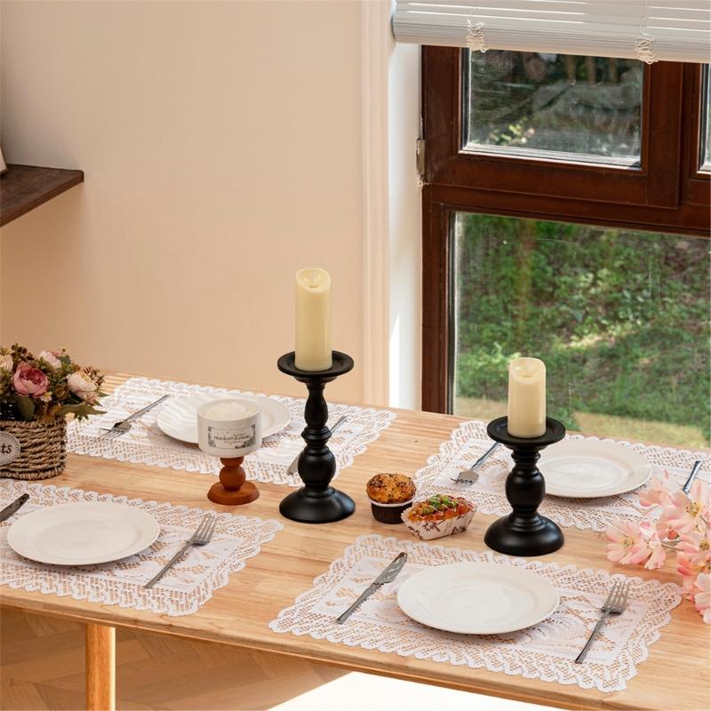 2Pcs Elegant Lace Tablecloths Square Florals Artwork Neutral Tone Sturdy Polyester Home Furnishing Textiles