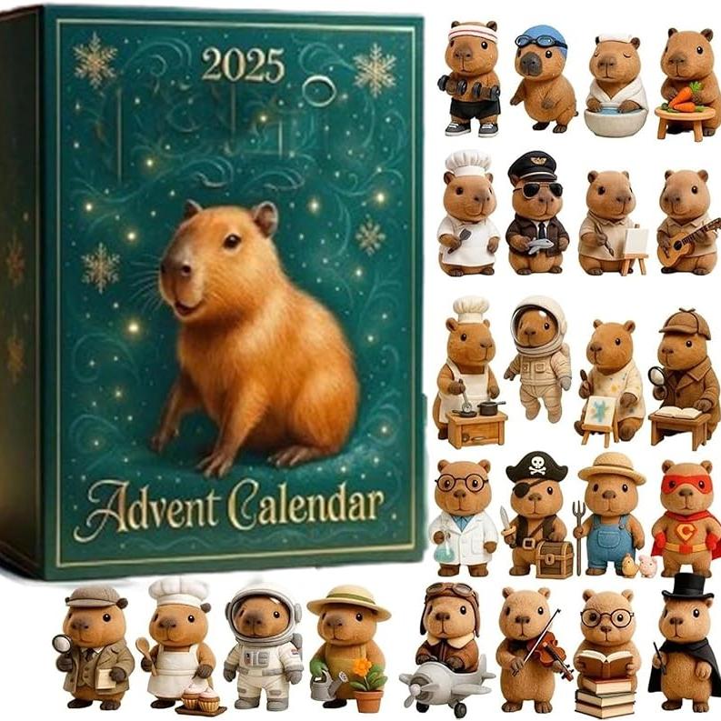 

2D Емоційна підтримка Хайлендська корова Качка Літак Капібара Коктейль Адвент-календар 2025, Милий святковий декор Веселі святкові подарунки Різдвяні сувеніри для вечірки Capibara