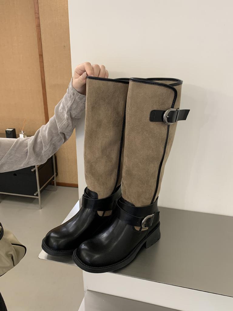 Zhang Ruonan high long Martin boots women's new thick-soled color matching stacked pants tube knight long boots