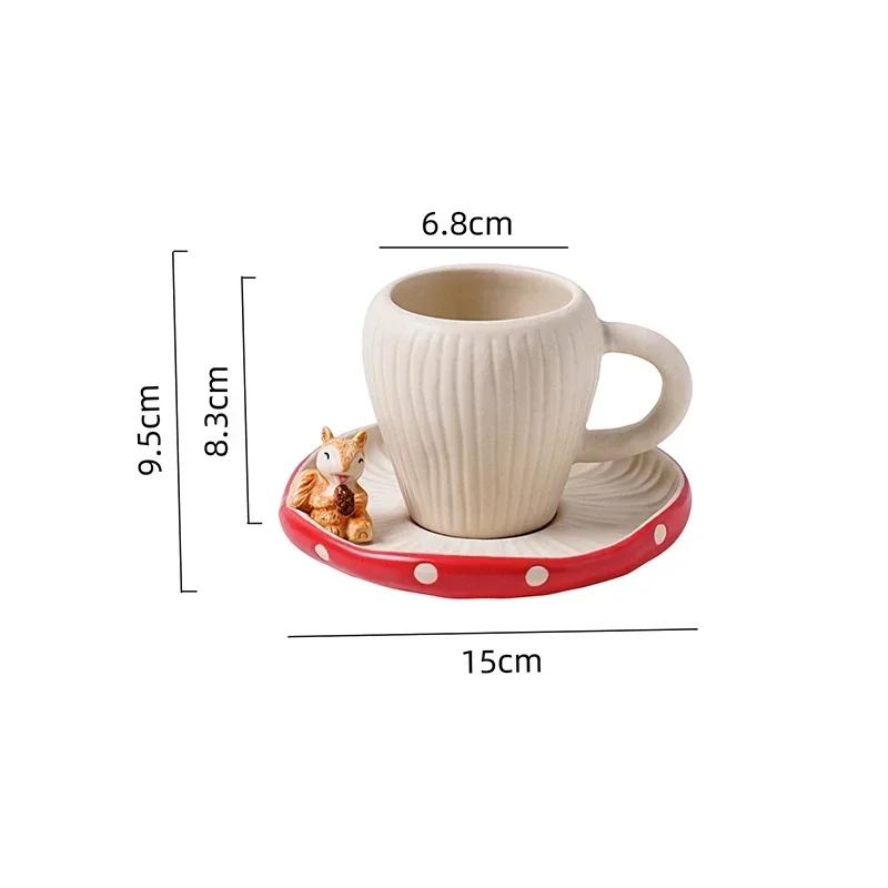 

Cute Ceramic Cup with Lid Mushroom Coffee Mug Water Kettle Breakfast Milk Cup Tableware Home Teapot Plate Bowl Birthday Gift as picture