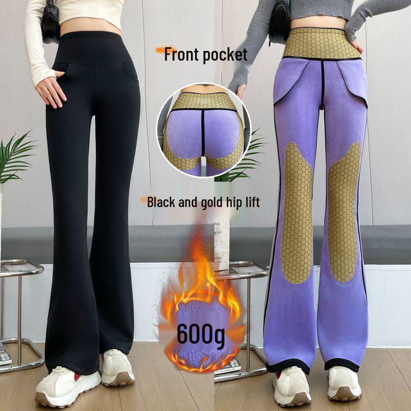

Women s High-Waist Velvet Flare Pants - Tummy Control, Hip-Lifting, Warm Yoga Wear for Winter XXL (130-150 lbs)