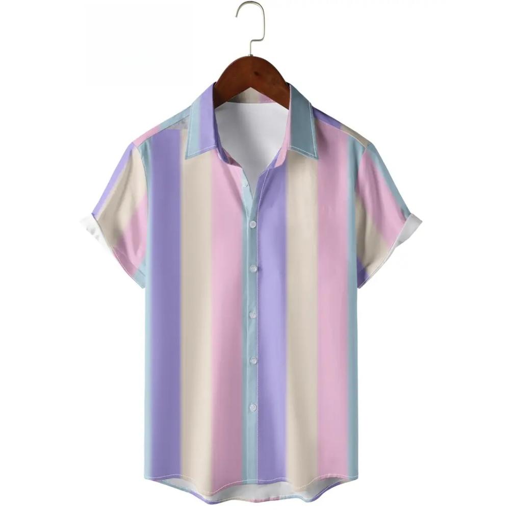 Men's Classic Striped Casual Shirt, Summer Loose Hawaiian Beach Top