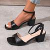 Modne sandały na wysokim grubym obcasie dla kobiet letnie z kwadratowym noskiem czarne Sandalias Mujer 2025 zapinane na kostce sandały na grubym obcasie do biura