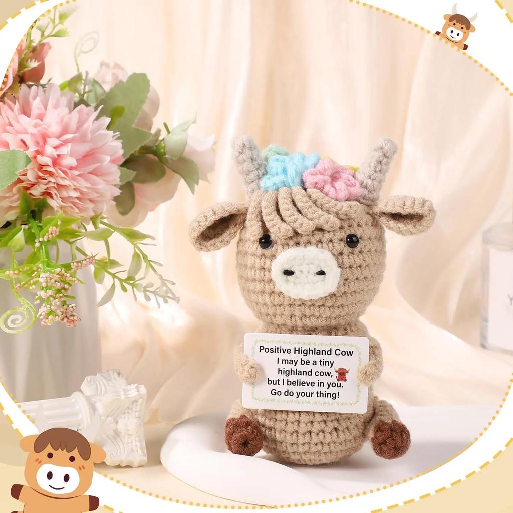 Crochet Emotional Cow Doll Decoration Desk Accessories Positive Energy Cow Doll Home Room Decor Christmas Valentine's Day Gift