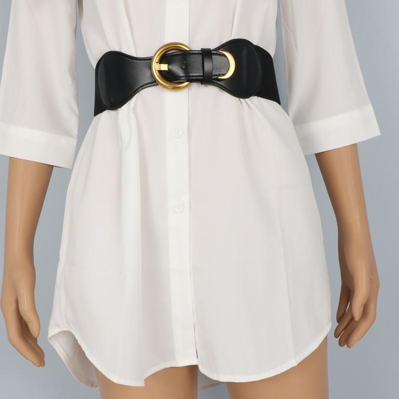 New European and American Retro Gold Buckle Wide Waist Seal for Women with Dress To Make Them Look Slim and Waist-hugging Elastic Waist Belt