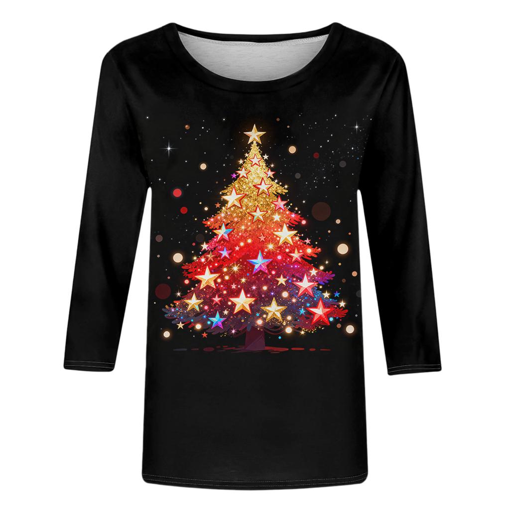 Women's Loose Comfortable Casual Fashion V-Neck Christmas Print Long Sleeve Hoodie