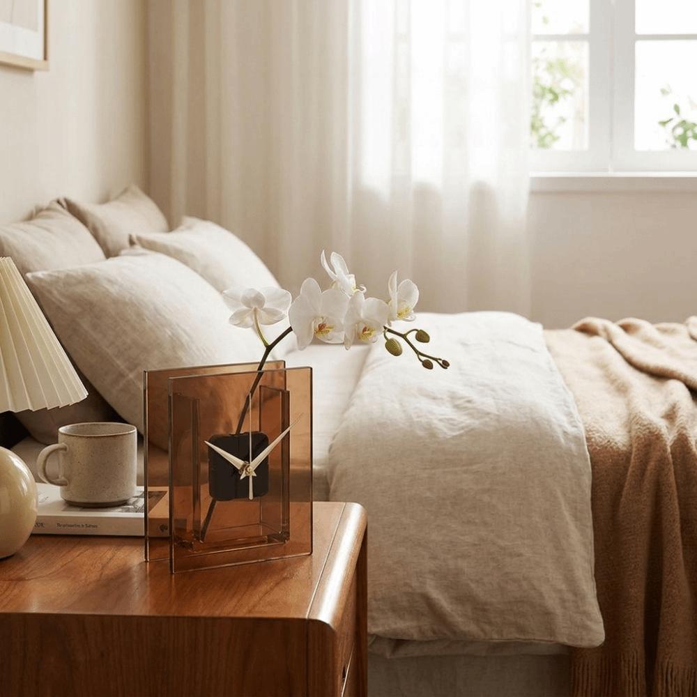 Nordic Style Flower-Insertable Clock Minimalist Square Table Clock Desktop Vase Clock  Living Room