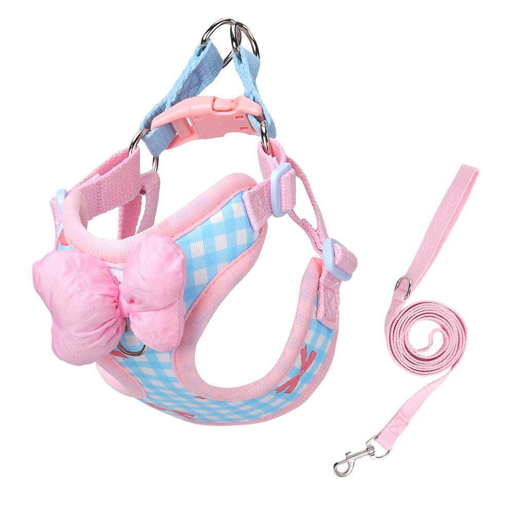 New Dog Leash Bow Dog Chest Back Plaid Korean Outdoor Walking Dog Bi Xiong Teddy Dog Leash