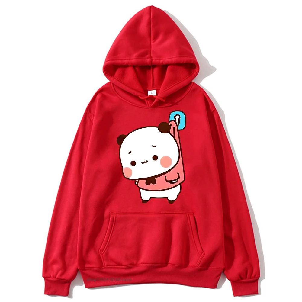 Cute Bubu and Duud Is Hanging In The Wall Funny Hoodie Panda and Brownie Bear Graphic Sweatshirt Clothes