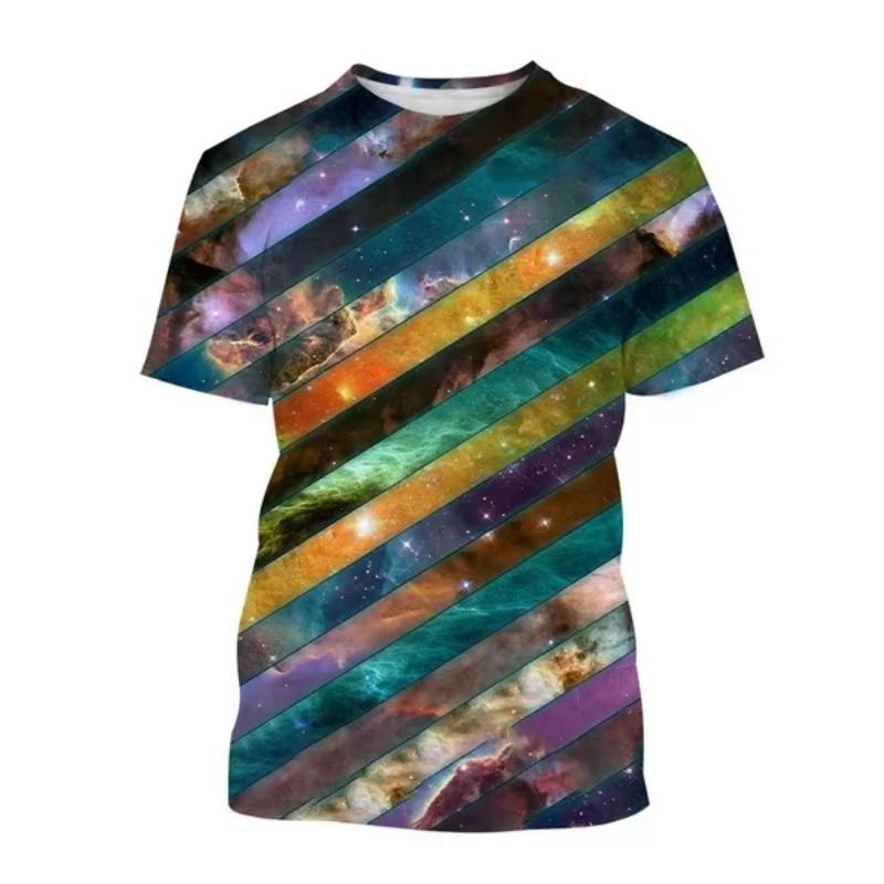 Summer Round Neck 3D Colorful Abstract Art & Geometric Pattern Printed Fashionable Casual Short Sleeved Children's Boy and Girl Kids Unisex T-shirts