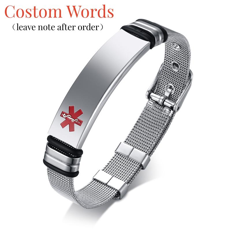 

Men s Medical Alert Jewelry and Custom Engravable IDs Brazalets Stainless Steel Wristband Bracelet Personalized Emergency Bangle