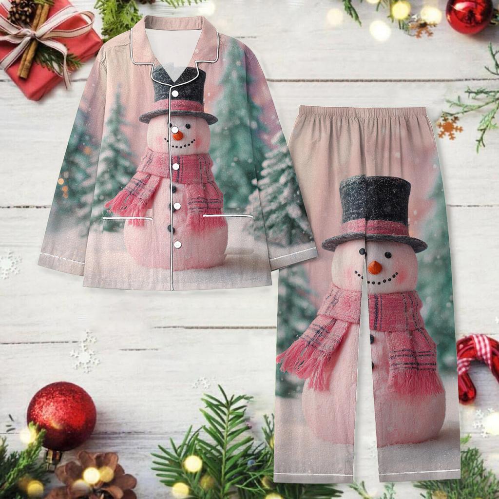 Damen Weihnachts-Druck Langarm Lange Hose Lässiges Hausset