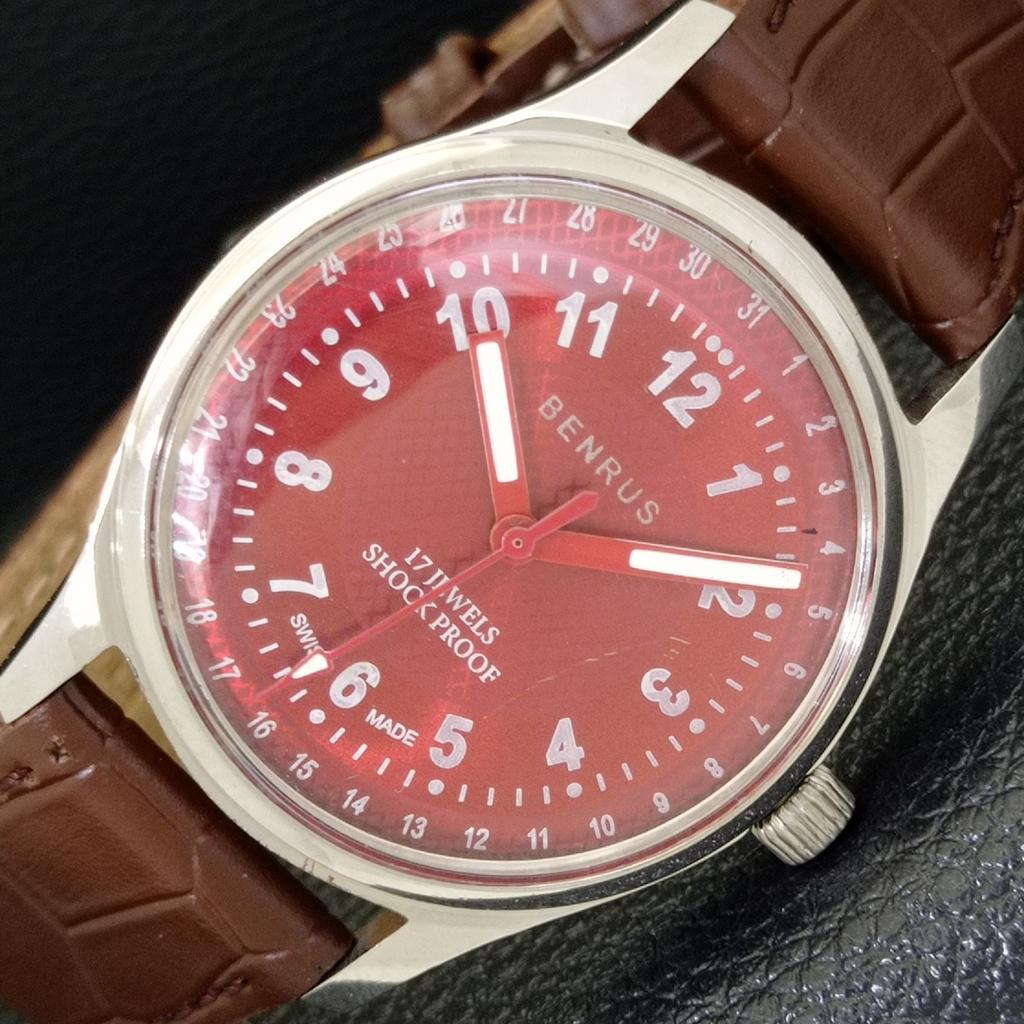 

ШВЕЙЦАРСКИЕ ВИНТАЖНЫЕ ЧАСЫ BENRUS С РУЧНЫМ ЗАВОДОМ, МУЖСКИЕ, ЦИФЕРБЛАТ КРАСНОГО ЦВЕТА, a500445-2 R151c-a500445