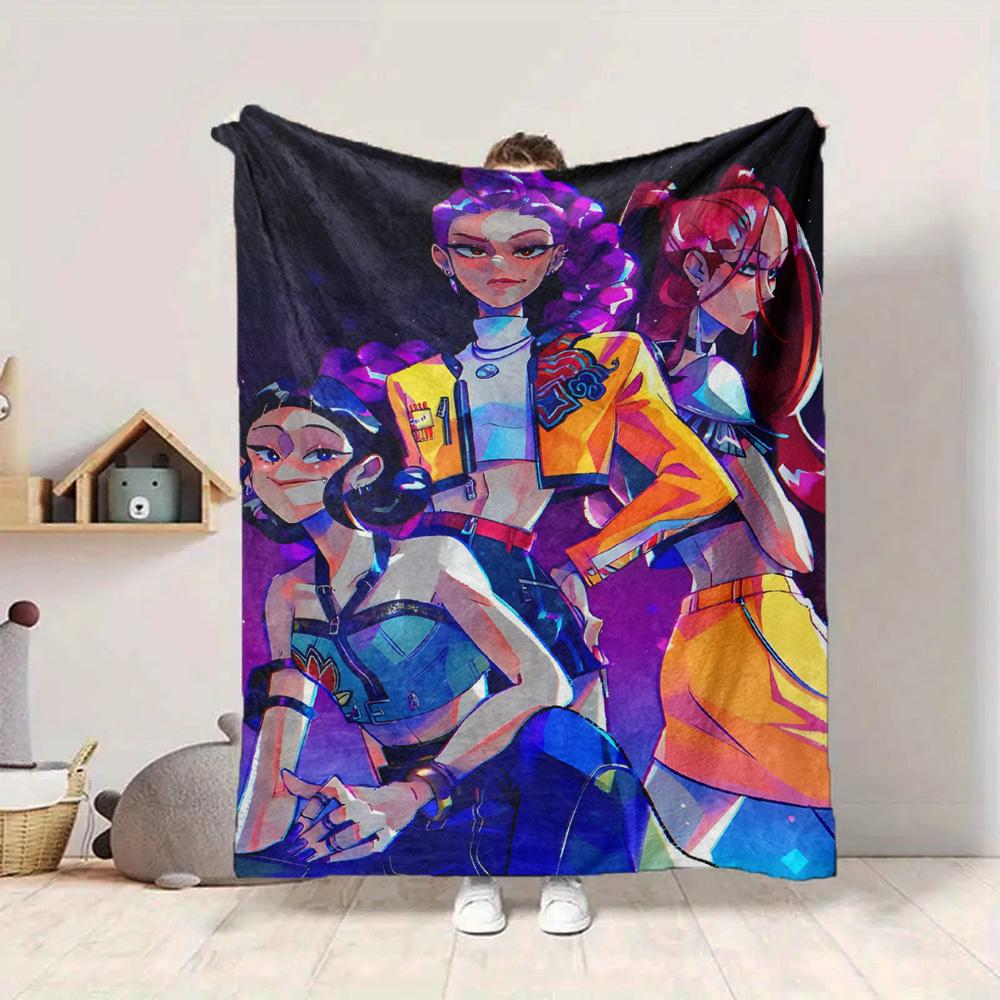1pc KPop Demon Hunters Cozy Print Blanket Lightweight Warm Flannel Throw Blanket For Sofa, Bed, Living Room
