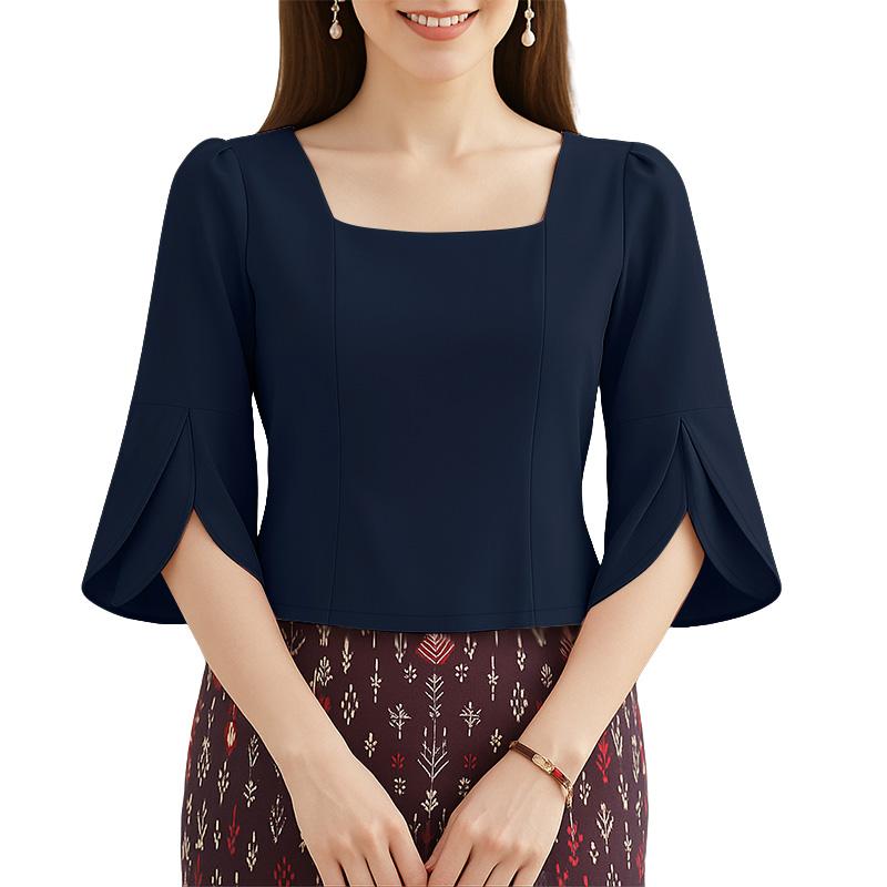 

ZANZEA Women Square Collar Summer Casual 3/4 Sleeve Elegant Blouse 5XL тёмно-синий