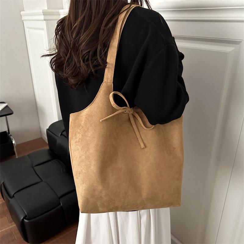 Street Style Dualside Brown Shoulder Bag With Tie Closure For Casual Use