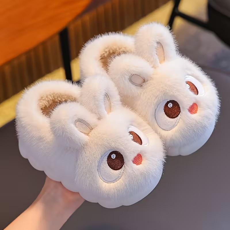 

Boys & Girls Autumn Winter Cotton Slippers Kids Slip-On Warm Shoes Cute Rabbit Non-slip Soft Comfortable Plush Home Indoor Shoes 24-25 Inner 14cm белый