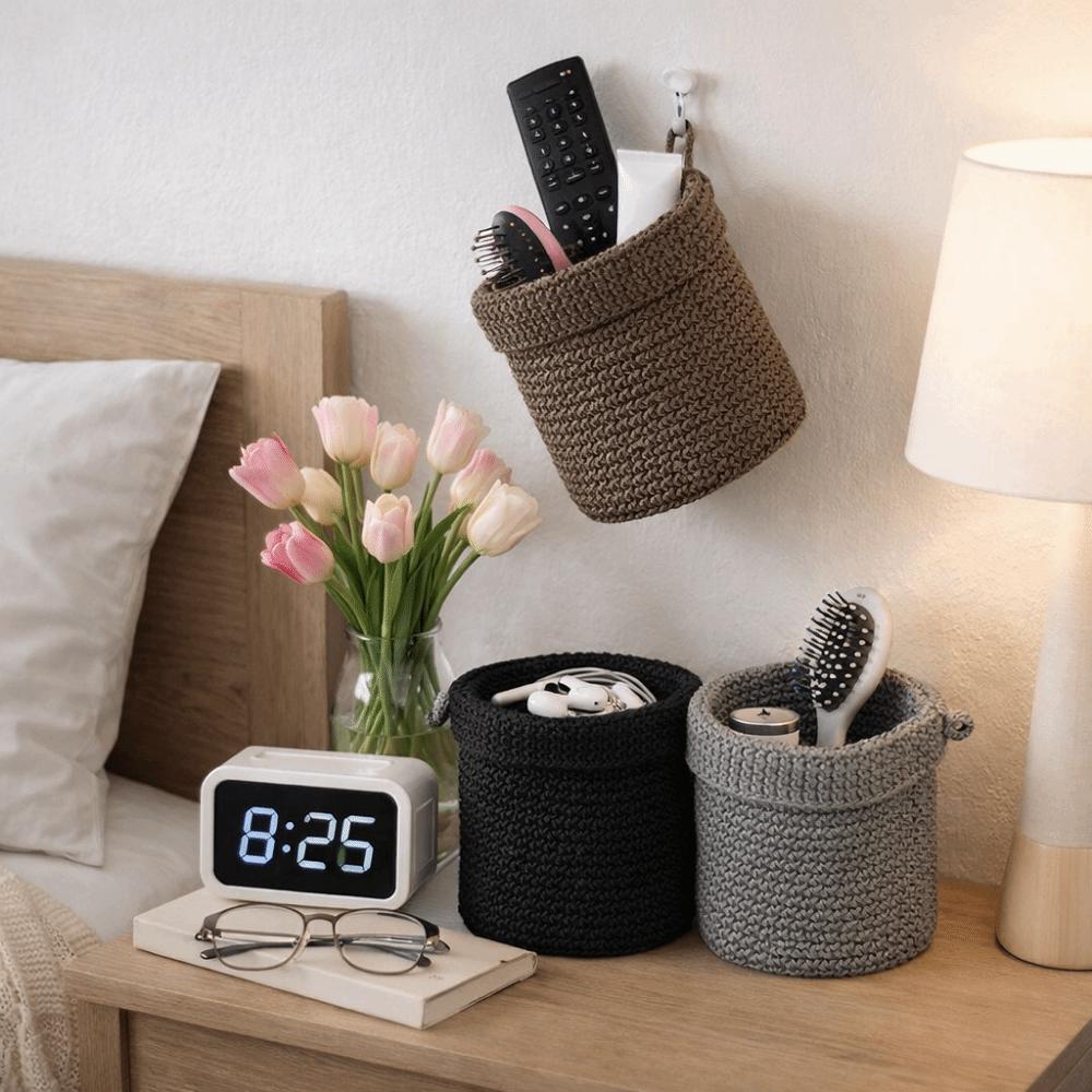 Round Cotton Rope Storage Basket Handmade Cosmetics Storage Bins Grocery Storage Basket  Kitchen