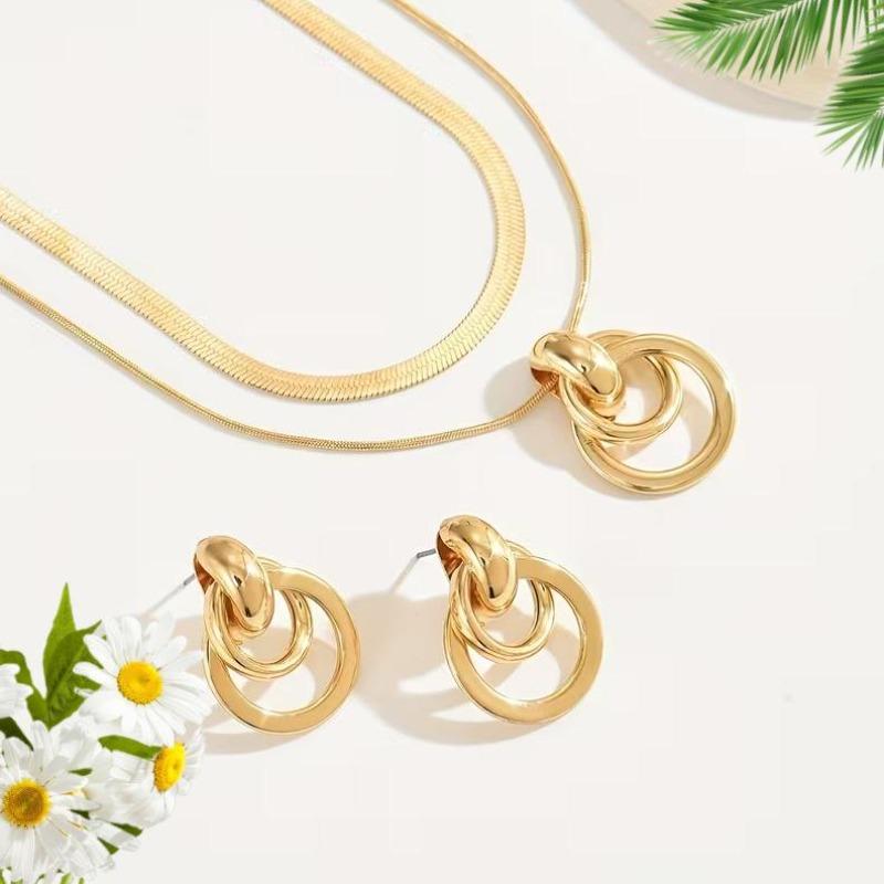 Стильный и простой геометрический спиральный круглый кулон, с плоской змеиной цепью, набор из двухслойной змеиной цепи для ключиц