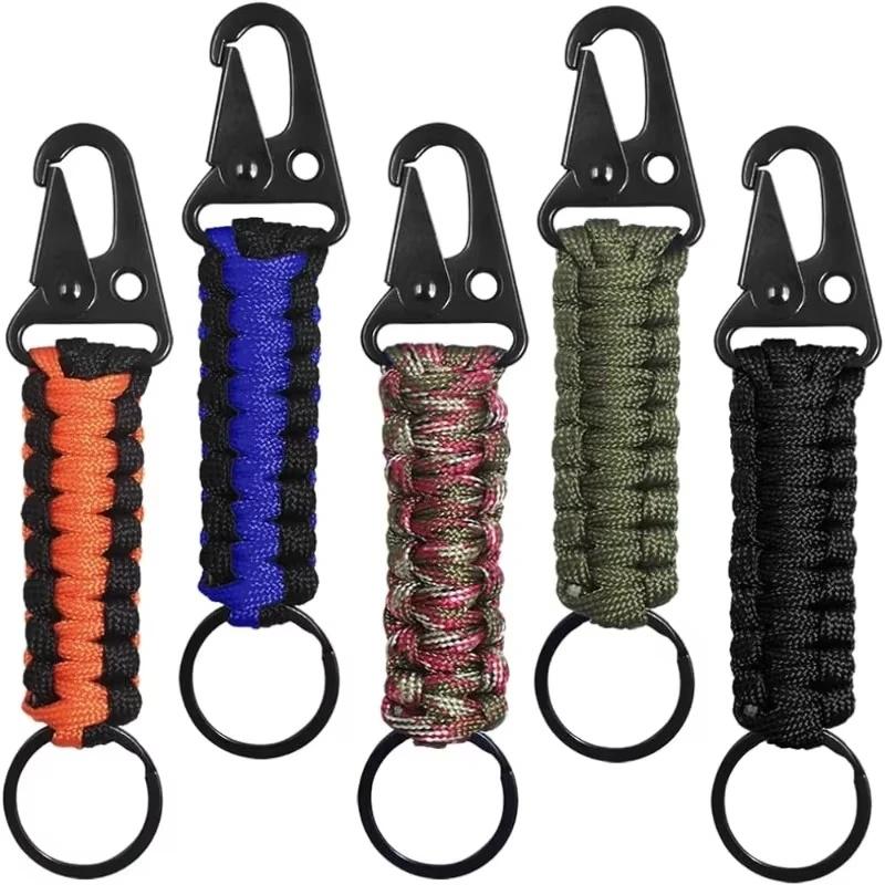 Military Paracord Keychain Ring Survival Kit with Carabiner Braided Cord Rope Lanyard Emergency Knot Tools for Camping Outdoor