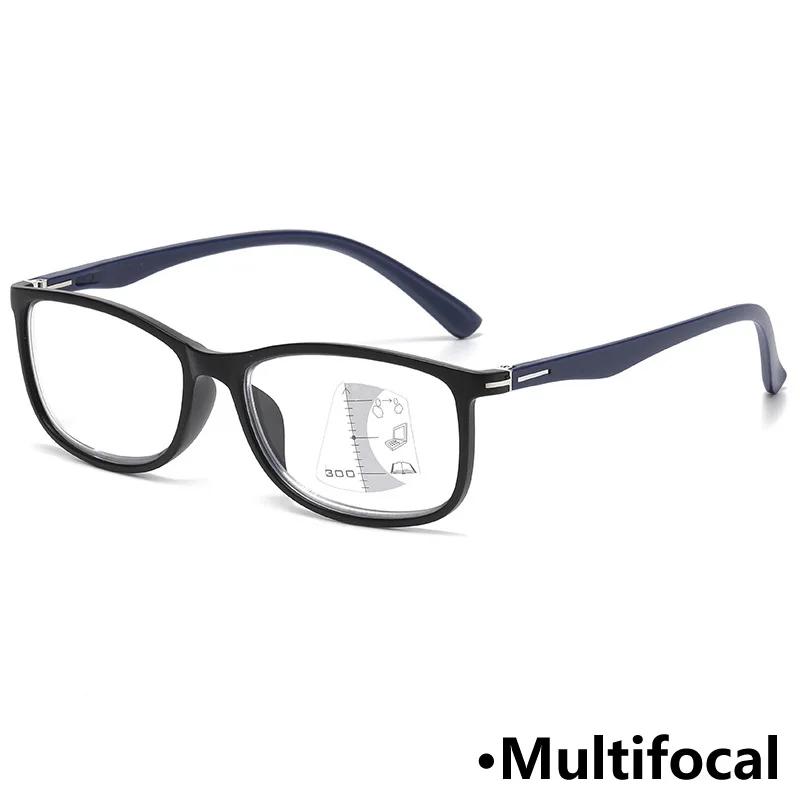 Men'S Classic Square Frame Progressive Multifocal Photochromic Reading Glasses Women'S Blue Light Blocking Presbyopia Glasses