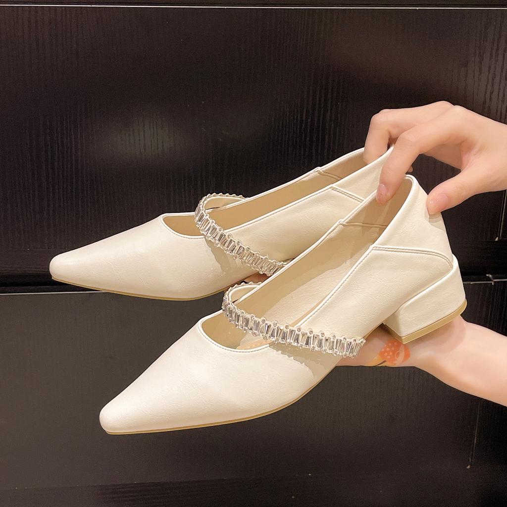 French Fairy Pointed High Heels Summer Temperament All-match Thick Heel Single Shoes Women's Shoes