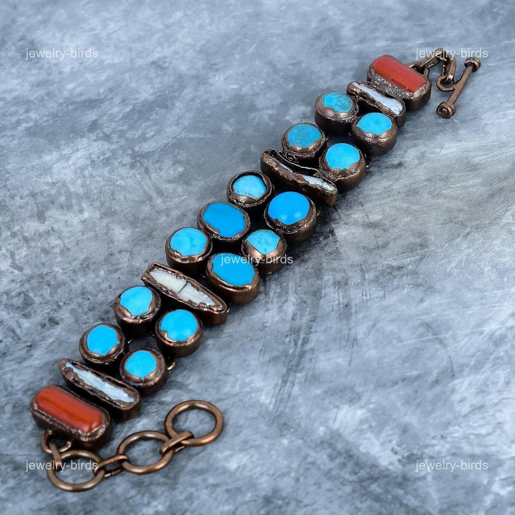 Sleeping Beauty Turquoise Gemstone Copper Electroformed New Friendship Bracelet VP-123