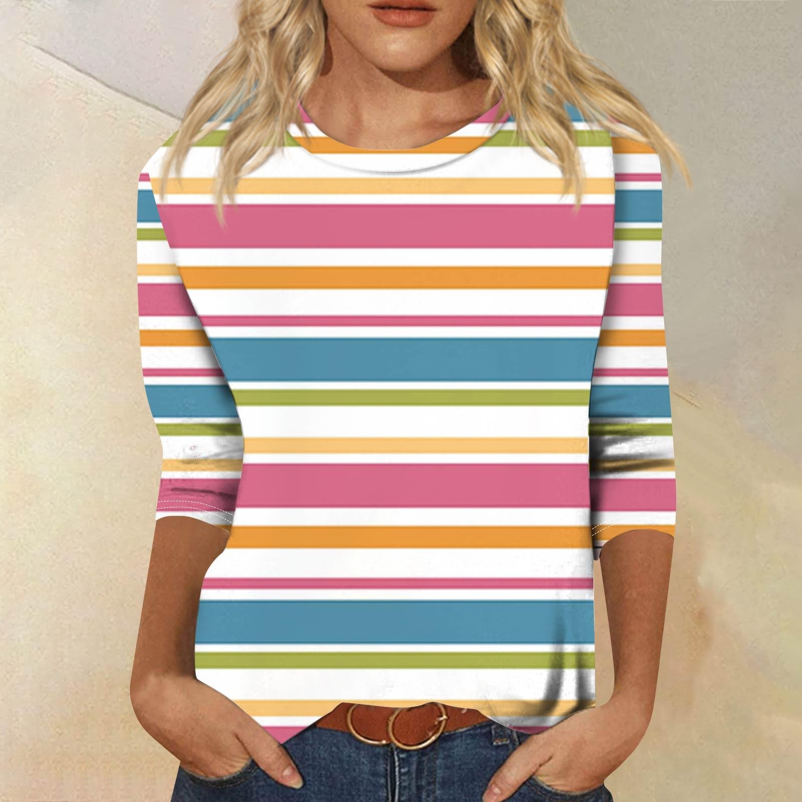 

Женская модная повседневная свободная футболка с круглым вырезом и рукавами 3/4 с принтом, женский топ S