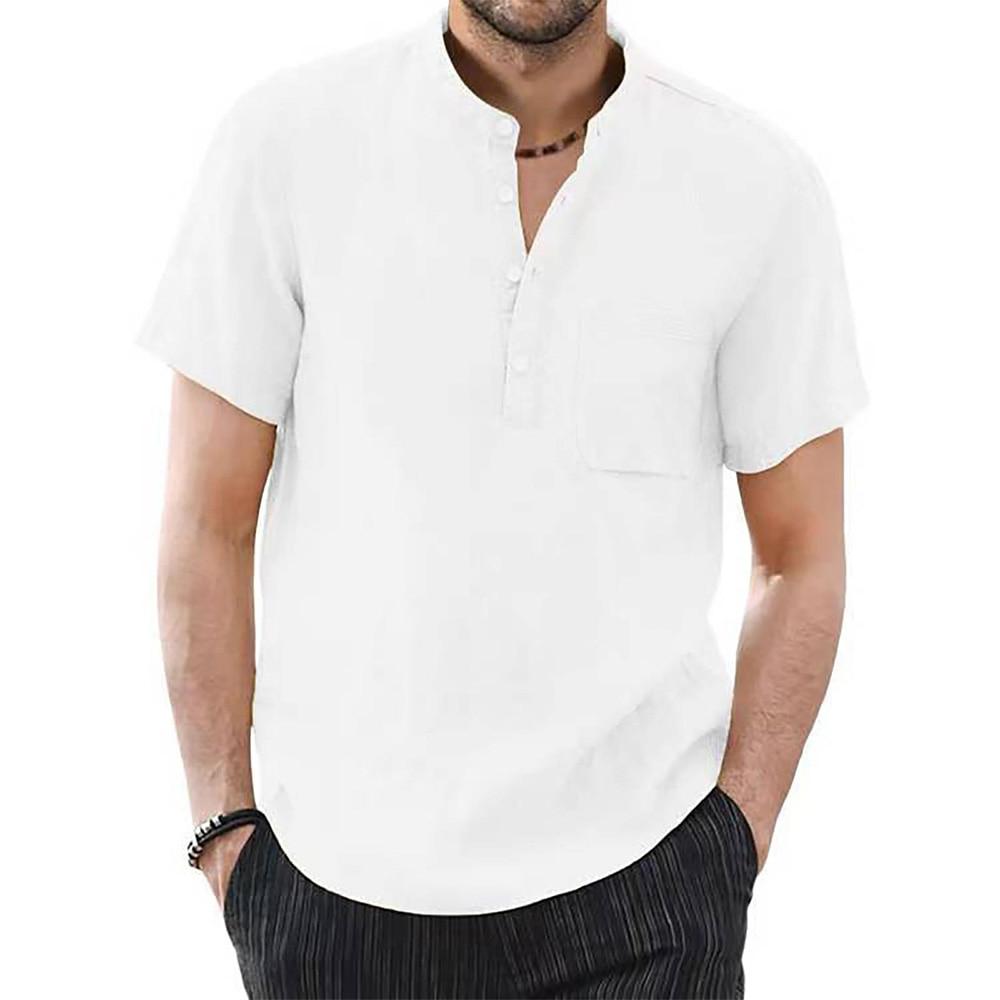 Herren-Kurzarm-T-Shirt aus Baumwolle und Leinen, lässiges Herren-T-Shirt, einfarbig, Sommerhemd, männlich, gemütlich, atmungsaktiv, US-Größe S