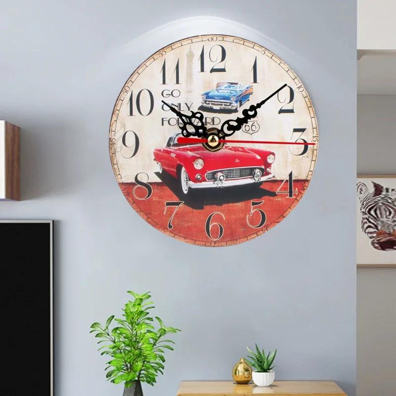 13cm Vintage Wall Clock Round Silent Clocks Wall Mounted Wooden Carfts Art Decor For Home Bedroom Living Room Office Decoration