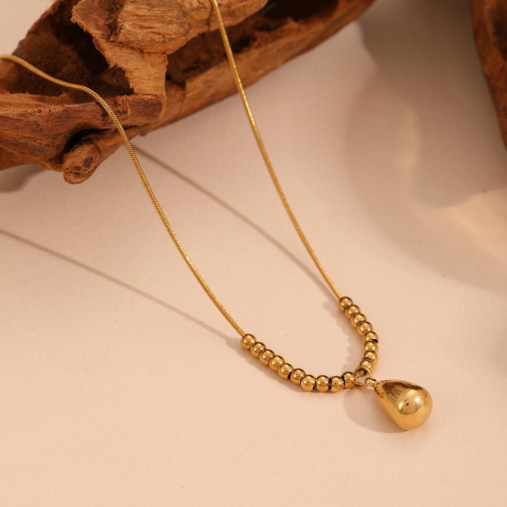 18K Gold Plated Retro Water Drop Pendant Necklace with Snake Chain