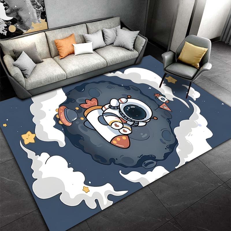 Astronaut in Space Cartoon Rug for Kids' Room Suitable for use as an anti-slip game mat for living room and bedroom sofas