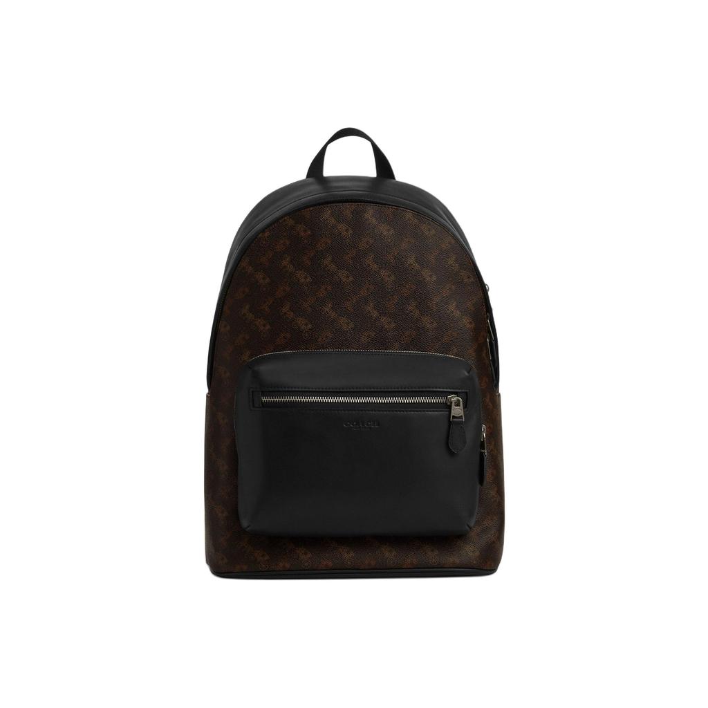 Coach West 32 Classic Logo Horse And Carriage Pattern Leather And Fabric Mixed Material Backpack Large Unisex Backpack Truffle CBX16-QBYBL