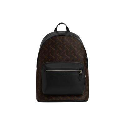 Coach West 32 Klassisk Logo Hest og Vogn Mønster Læder og Stof Blandet Materiale Rygsæk Stor Unisex Rygsæk Truffel CBX16-QBYBL