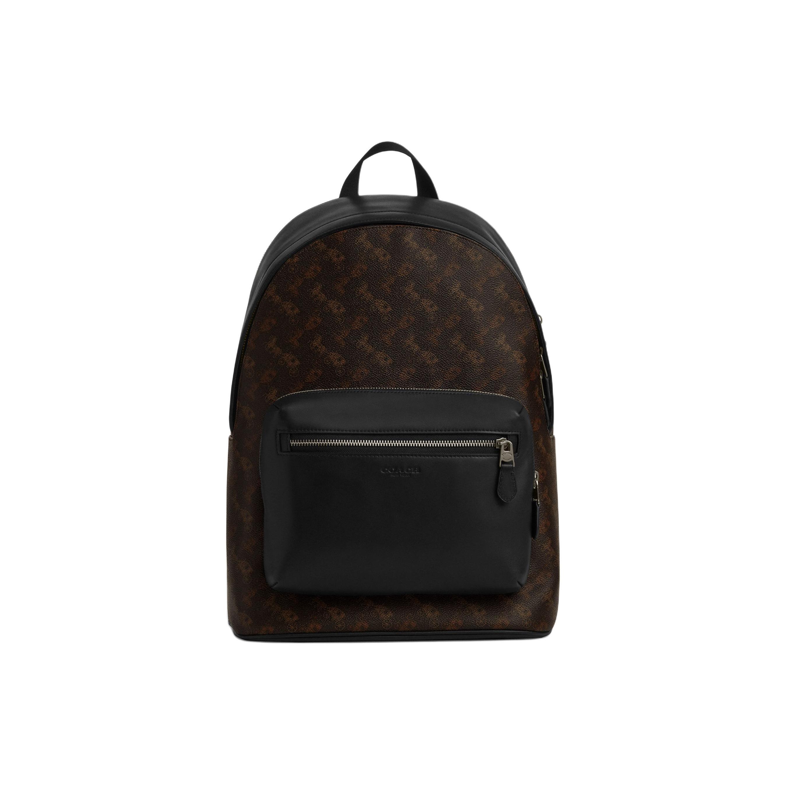 Coach West 32 Classic Logo Horse And Carriage Pattern Leather And Fabric Mixed Material Backpack Large Unisex Backpack Truffle CBX16-QBYBL Basic Set (Bag+Dust Bag)