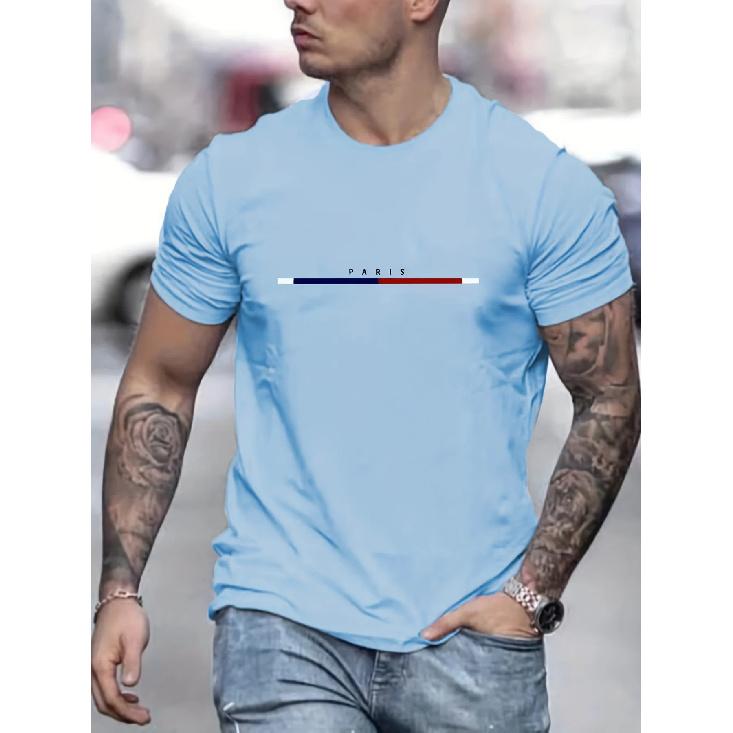 Men's Cotton Paris Print T-shirt Top Man O-neck Short Sleeve Loose Casual Tshirt