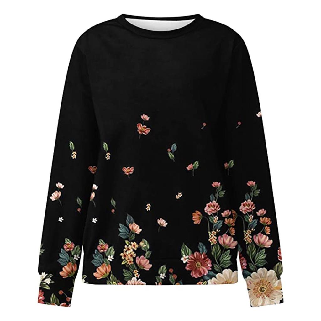 Damen Casual Fashion Print Langarm Rundhals Pullover T-Shirt Top
