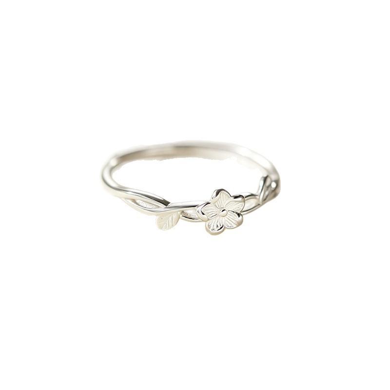 Five-Petal Flower Wreathed Artistic Forest Style Elegant Liatris Flower 925 Sterling Silver Opening Rings 02896