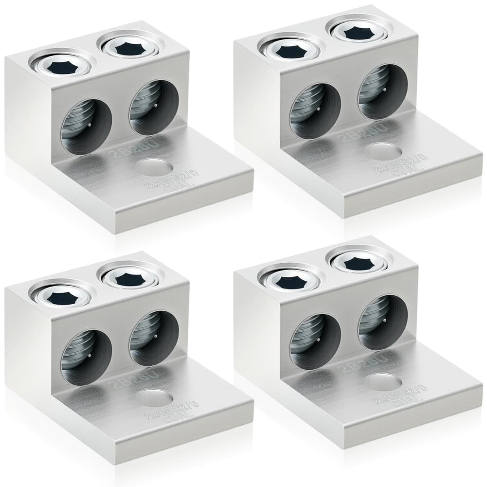 4 Pack Aluminum Grounding Terminals with Dual Holes for Dependable Electrical Ground Connection and Conductivity