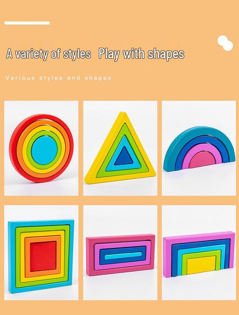 Children's Wooden Rainbow Stacking Blocks - Educational Geometric Tower Toy
