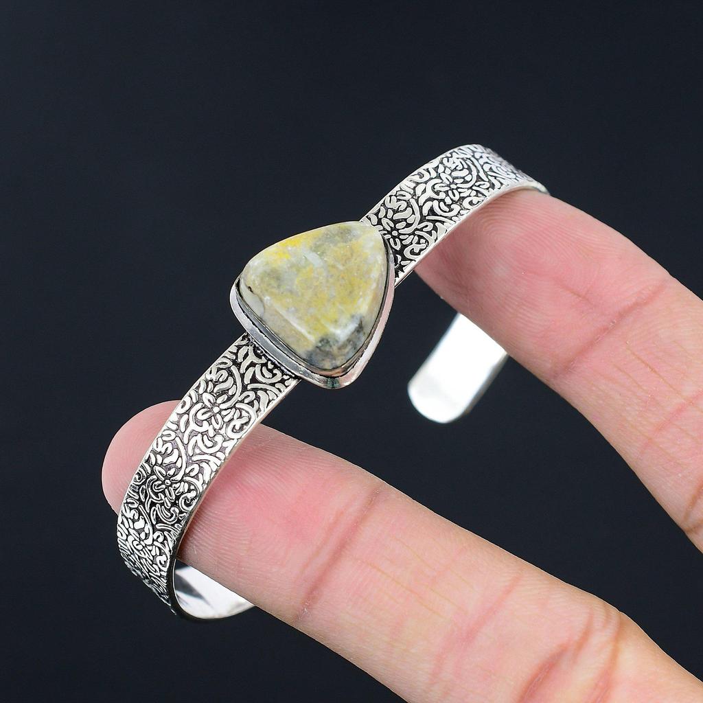 Daughters Day Sale 925 Sterling Silver Bumble Bee Jasper Stone Bangle Jewelry