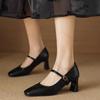 Women High Heels New French Style Retro Buckle Strap Comfortable Soft Square Toe Pumps Daily Simple Versatile Chunky Heel Shoes