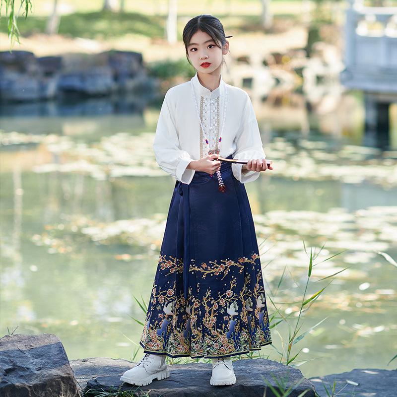 Hanfu für Kinder, Hanfu für Mädchen, chinesischer Stil, verbesserter Anzug mit Pferderock, Frühling, Sommer und Herbst, antiker Stil, Hanfu aus der Ming-Dynastie