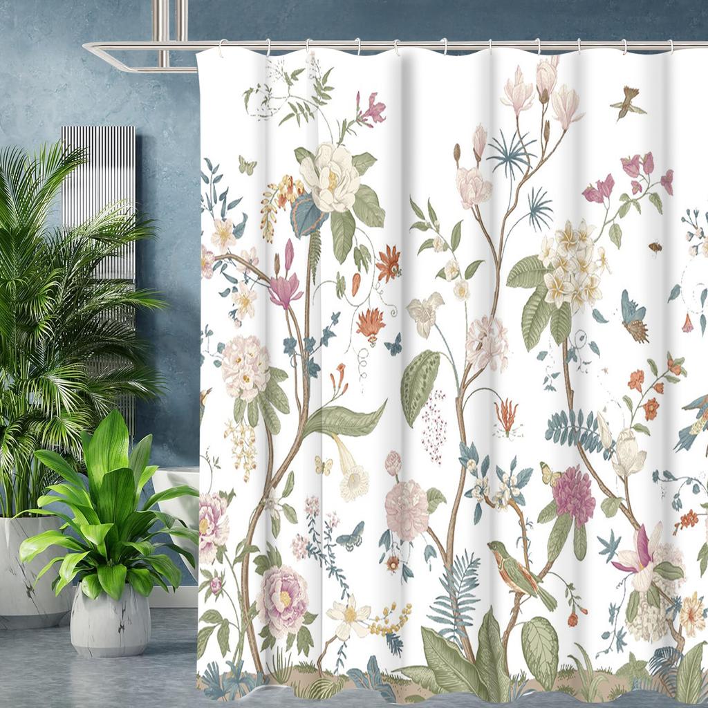Koupelnový závěs s rostlinným a květinovým vzorem, Koupelnové nápisy, Sprchový závěs Vodotěsný s 12 háčky, Ryby Domácí dekorace Doprava zdarma