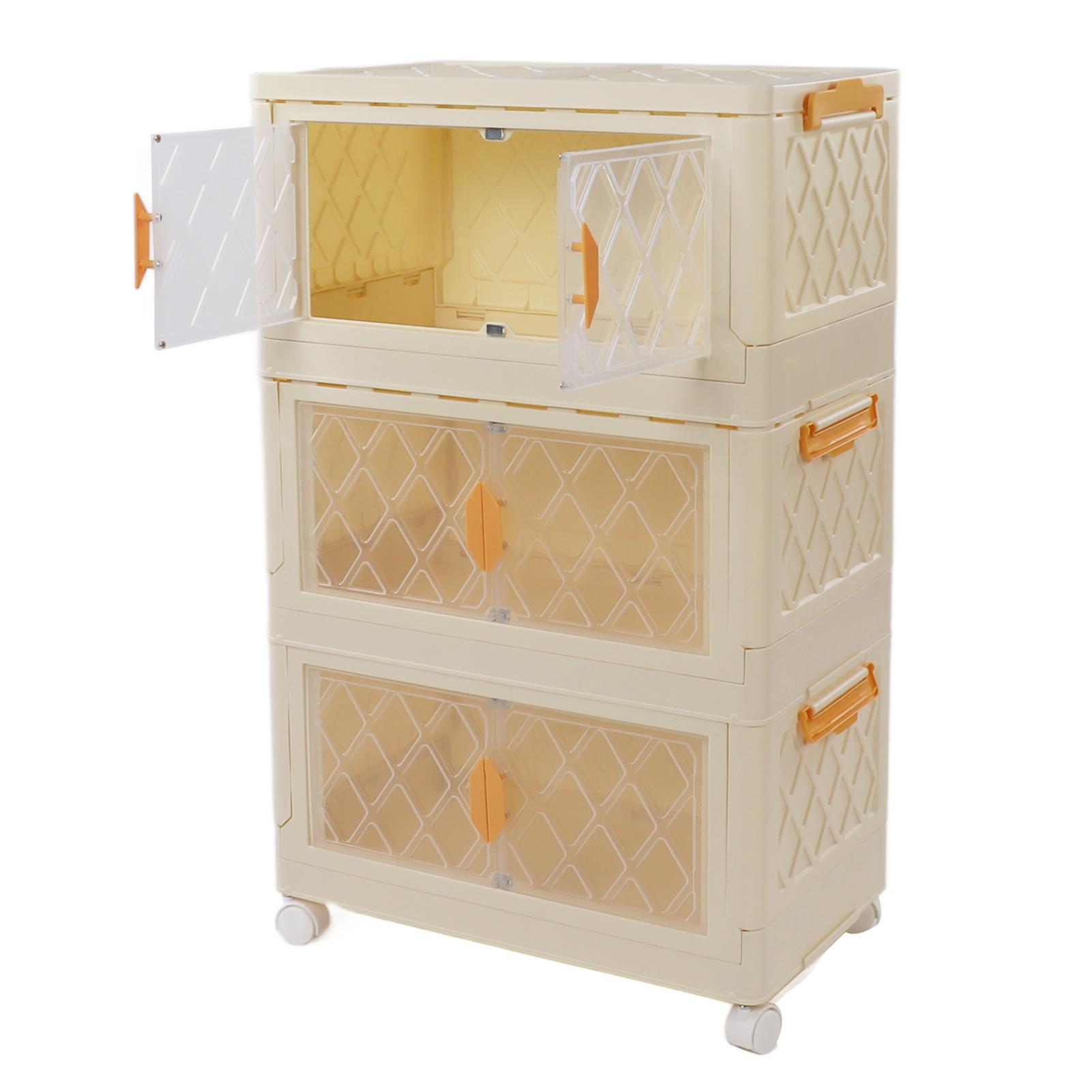 Double Opening Doors Large Storage Bins Plastic Collapsible Storage Bins Stackable   Box with Lids Doors Wheels for Living Room Bedroom