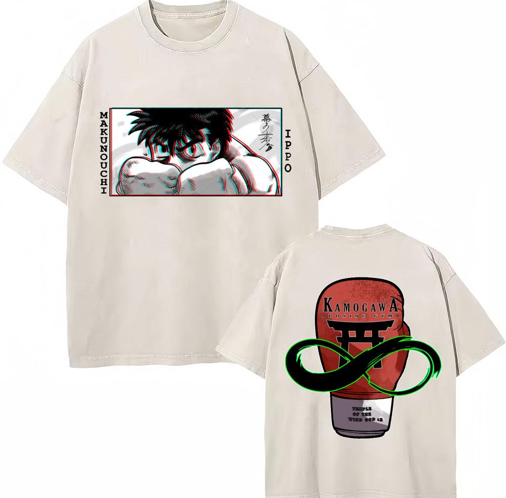 Vintage Gewaschene T-Shirts Anime Hajime No Ippo Kamogawa Boxen Gym Makunouchi KGB T-Shirts Unisex Damen Locker Baumwolle Sommer T-Shirt